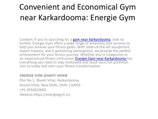 Convenient and Economical Gym near Karkardooma: Energie Gym