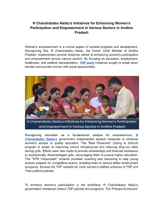 N Chandrababu Naidu's Initiatives for Enhancing Women's Participation and Empowerment in Various Sectors in Andhra Prade