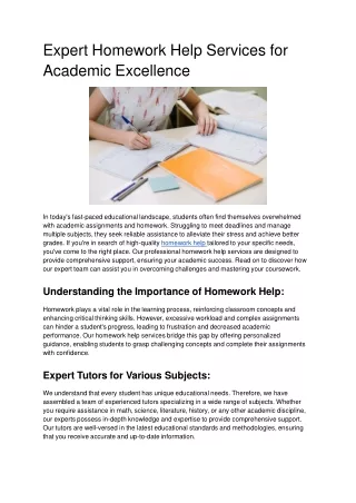 Expert Homework Help Services for Academic Excellence