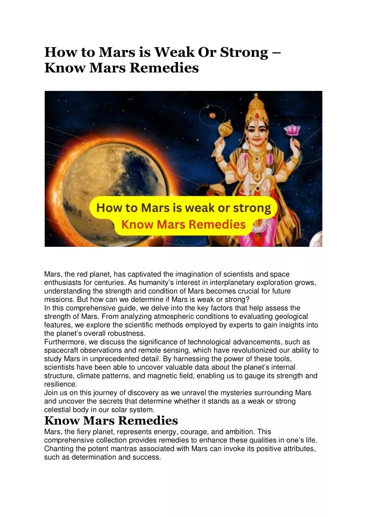 how to mars is weak or strong know mars remedies