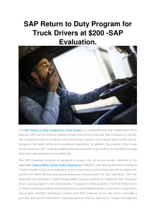 sap return to duty program for truck drivers