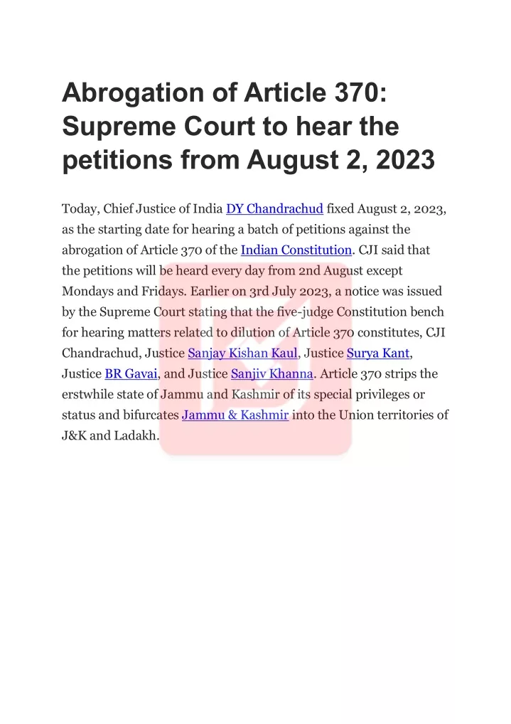 abrogation of article 370 supreme court to hear