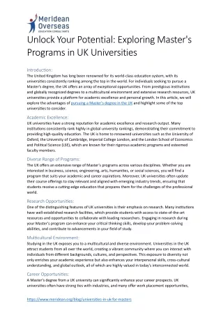 Exploring Masters Programs in UK Universities