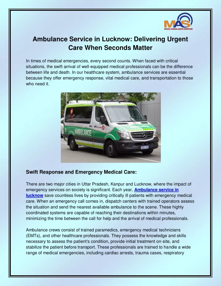 ambulance service in lucknow delivering urgent