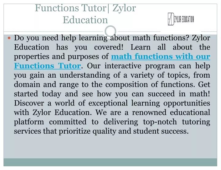 functions tutor zylor education