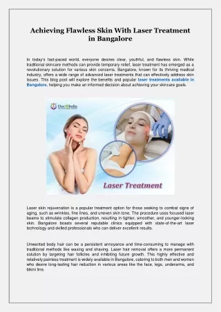 Achieving Flawless Skin With Laser Treatment in Bangalore