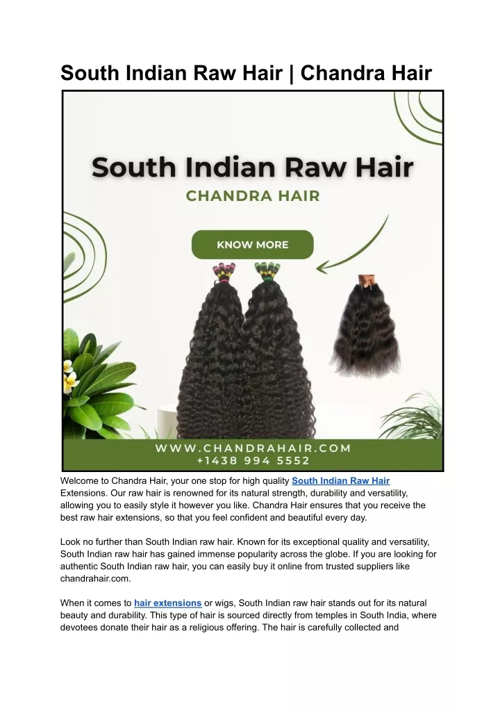 south indian raw hair chandra hair