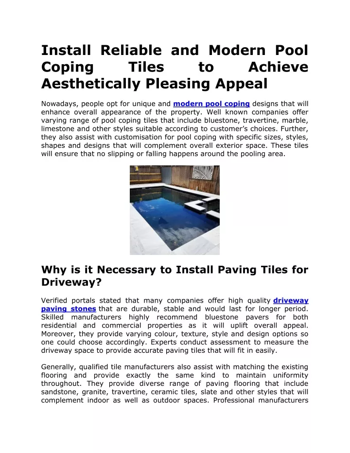 install reliable and modern pool coping tiles