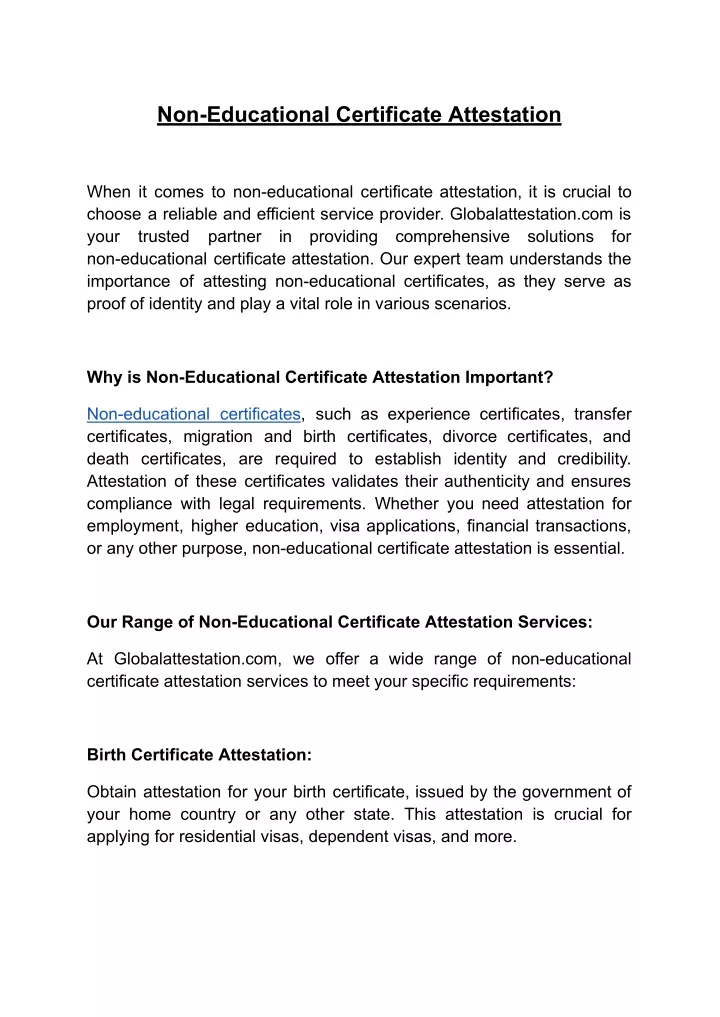 non educational certificate attestation