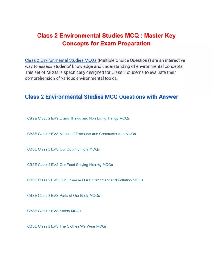 class 2 environmental studies mcq master