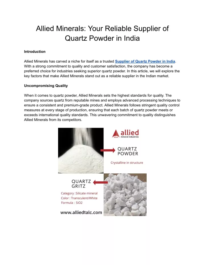 allied minerals your reliable supplier of quartz