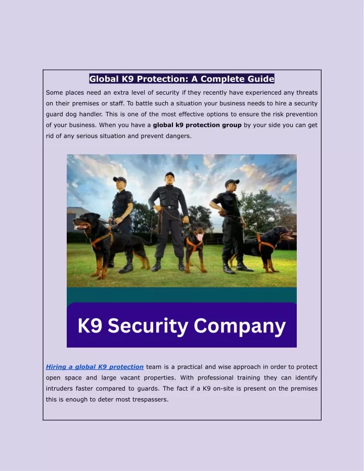 global k9 protection a complete guide