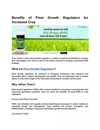 Benefits of Plant Growth Regulators for Increased Crop