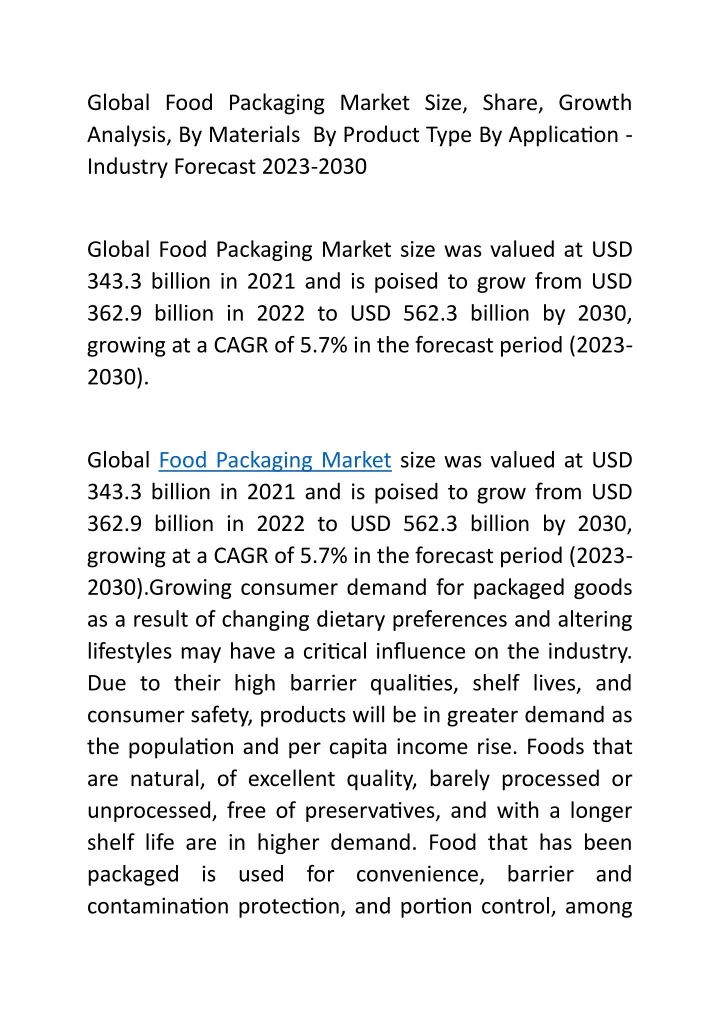 global food packaging market size share growth
