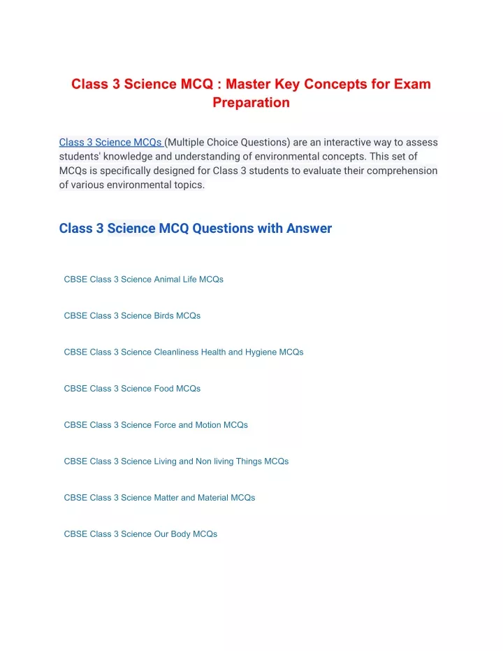 class 3 science mcq master key concepts for exam