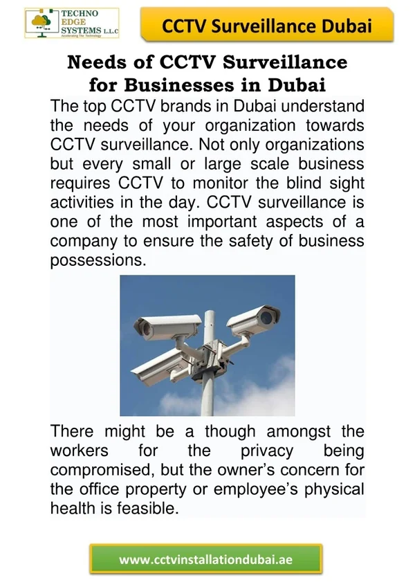 Needs of CCTV Surveillance for Businesses in Dubai
