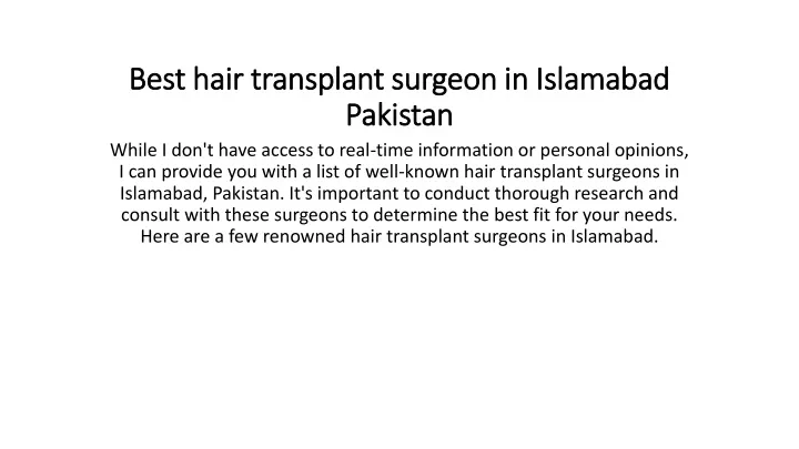 best hair transplant surgeon in islamabad best