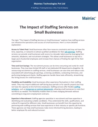 The Impact of Staffing Services on Small Businesses - Maintec