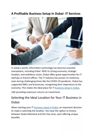 A Profitable Business Setup in Dubai- IT Services