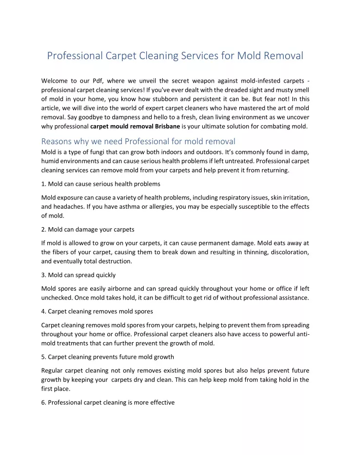 professional carpet cleaning services for mold