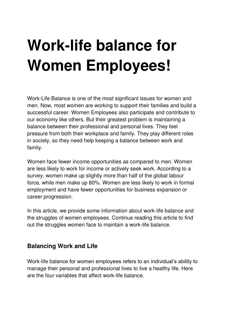 work life balance for women employees