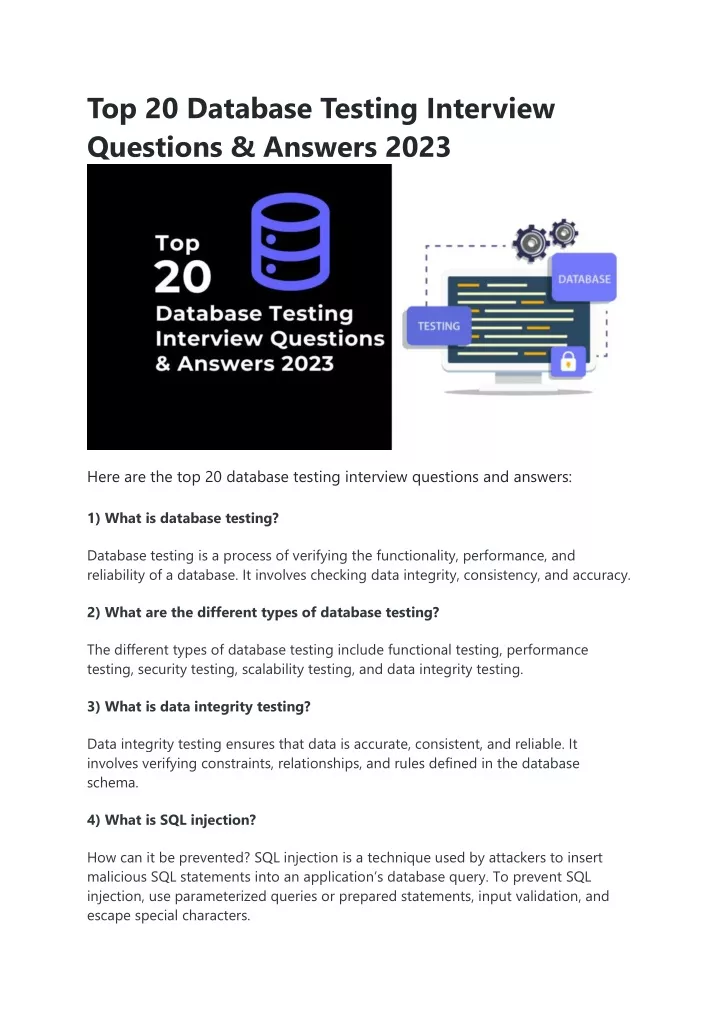 top 20 database testing interview questions