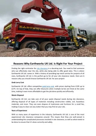 Reasons Why Earthworks UK Ltd. Is Right For Your Project