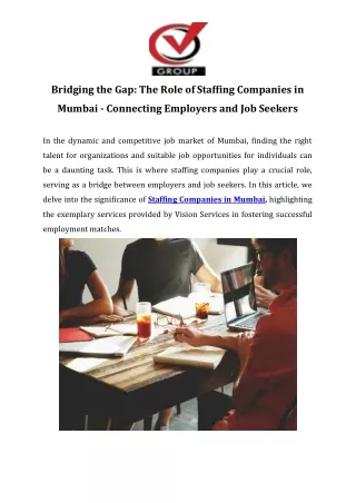 Bridging the Gap The Role of Staffing Companies in Mumbai - Connecting Employers and Job Seekers