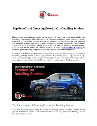 Top Benefits of Choosing Exterior Car Detailing Services