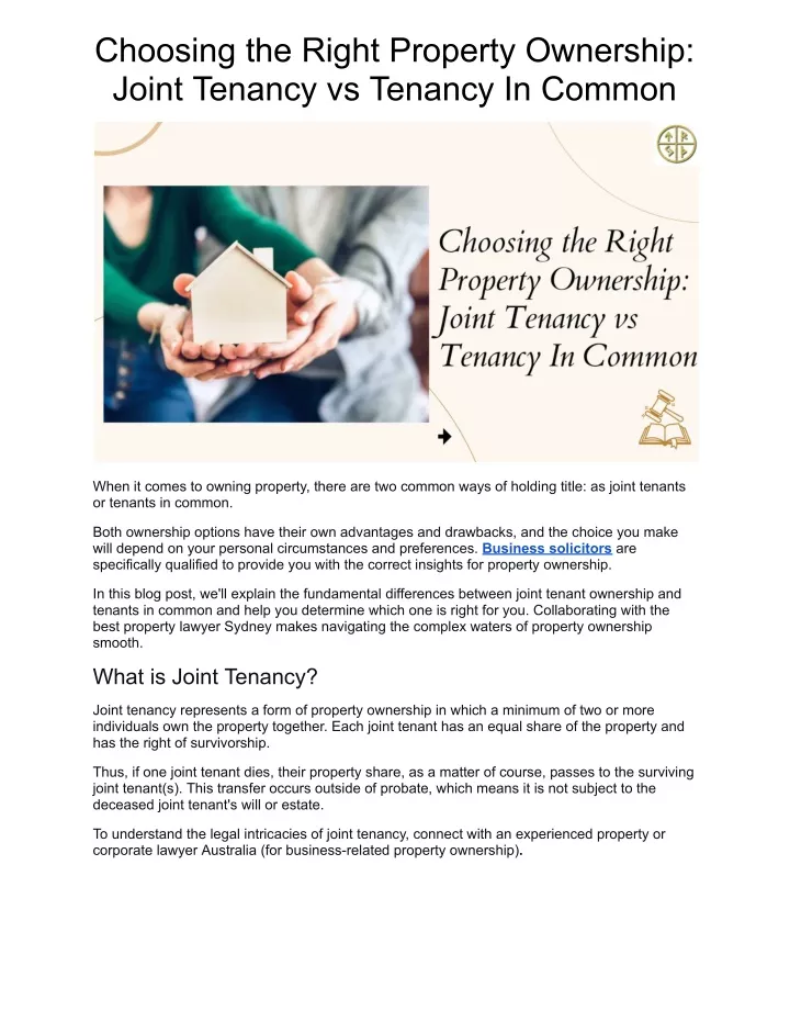 choosing the right property ownership joint