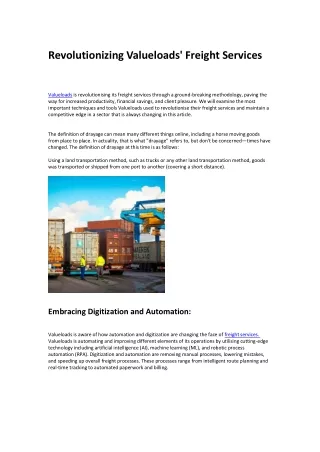 Revolutionizing Valueloads' Freight Services