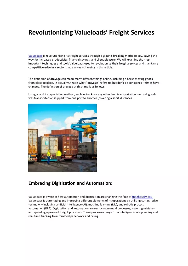 revolutionizing valueloads freight services