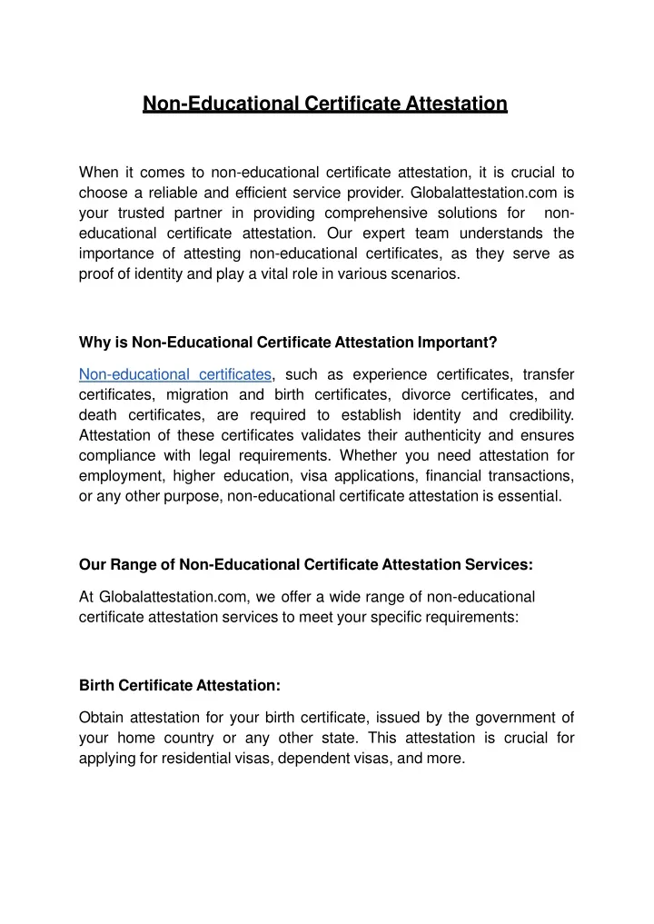 non educational certificate attestation