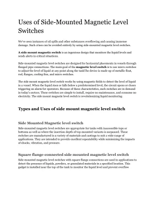 Uses of Side-Mounted Magnetic Level Switches.