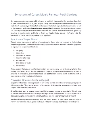 Symptoms of Carpet Mould Removal Perth Services