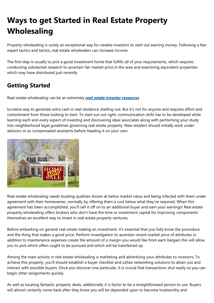 ways to get started in real estate property