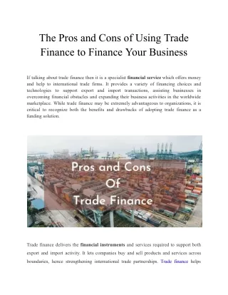 The Pros and Cons of Using Trade Finance to Finance Your Business