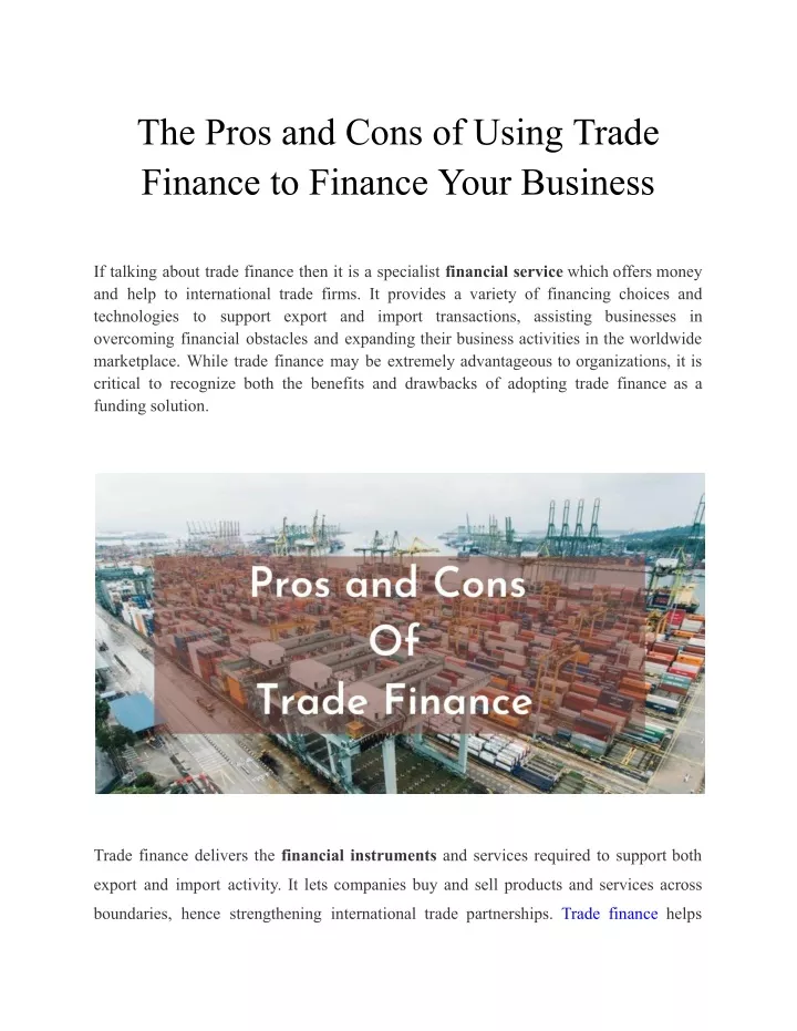 the pros and cons of using trade finance
