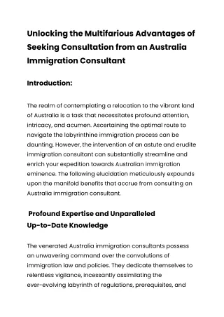 Unlocking the Multifarious Advantages of Seeking Consultation from an Australia Immigration Consultant