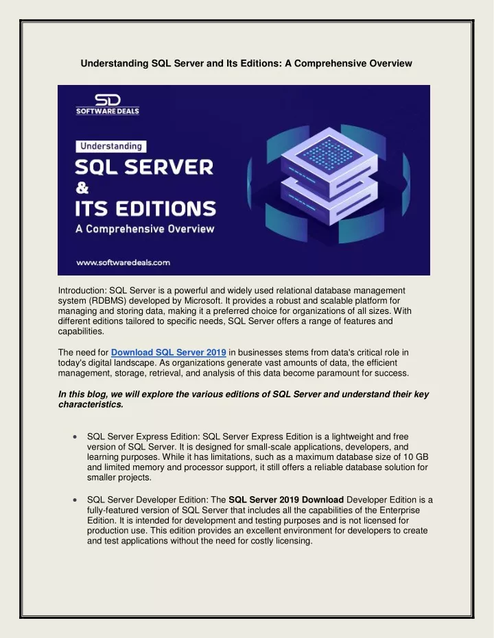 understanding sql server and its editions