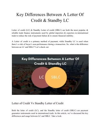 Key Differences Between A Letter Of Credit & Standby LC