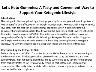 Let's Keto Gummies A Tasty and Convenient Way to Support Your Ketogenic Lifestyle