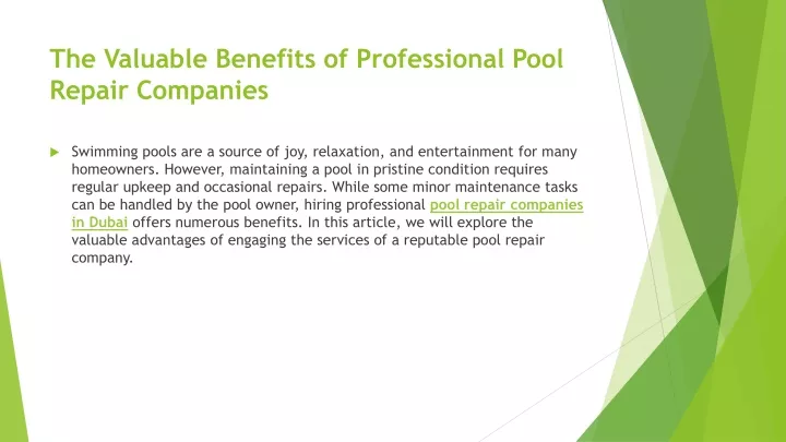 the valuable benefits of professional pool repair companies
