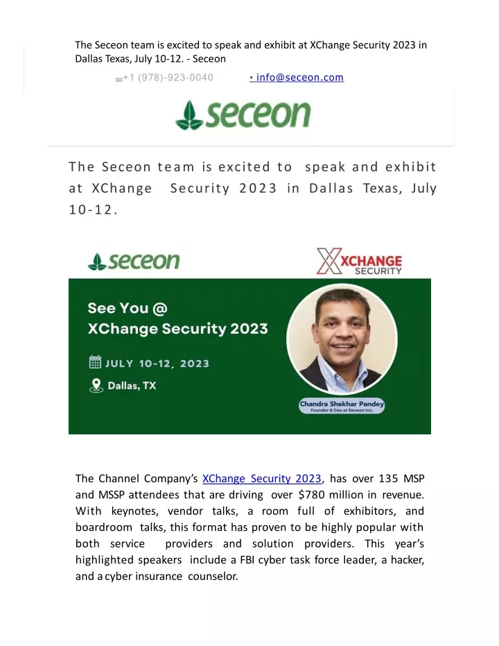 the seceon team is excited to speak and exhibit