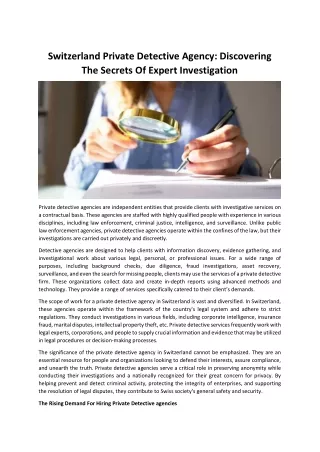 Switzerland Private Detective Agency: Discovering The Secrets Of Expert Investig