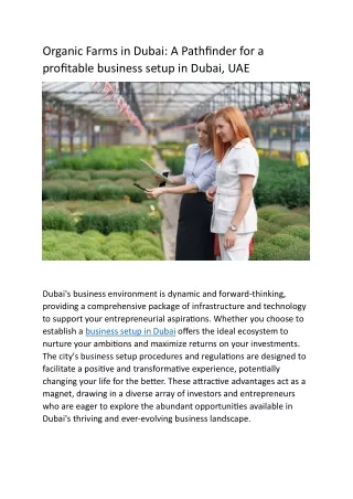 Organic Farms in Dubai: A Pathfinder for a  profitable business setup in Dubai,