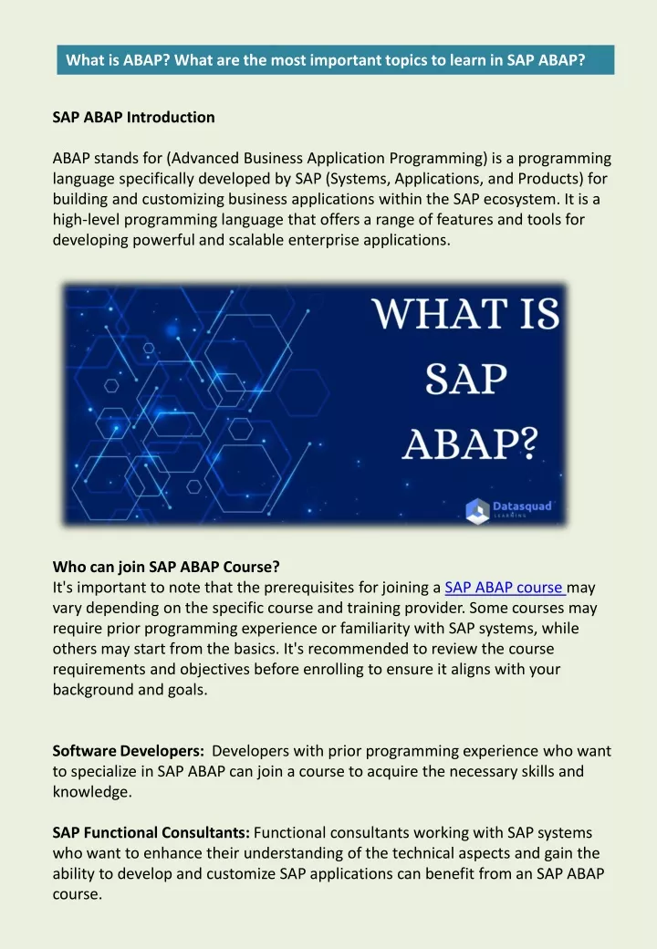 what is abap what are the most important topics