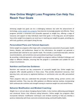 How Online Weight Loss Programs Can Help You Reach Your Goals
