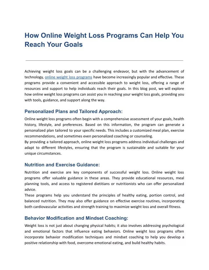 how online weight loss programs can help