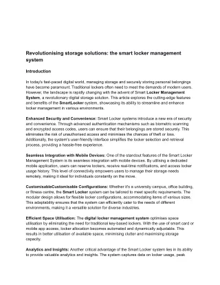 Revolutionising storage solutions: the smart locker management system